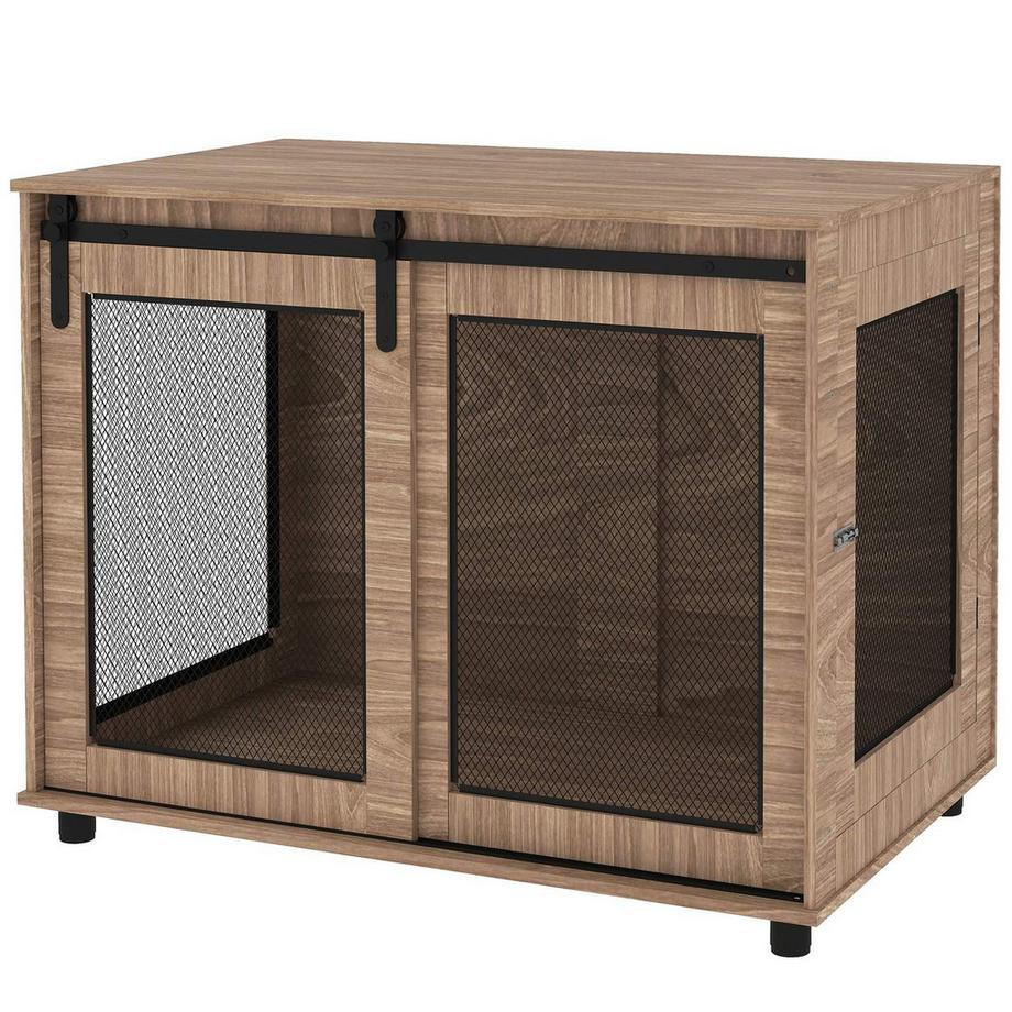 Northio  Hundekäfig Möbel, Hundebox mit 2 verschließbaren Türen, Beistelltisch für Zuhause, Hundehaus für große Hunde unter 30 kg, Stahl, 98 x 60 x 78 cm, Nussbaum | 
