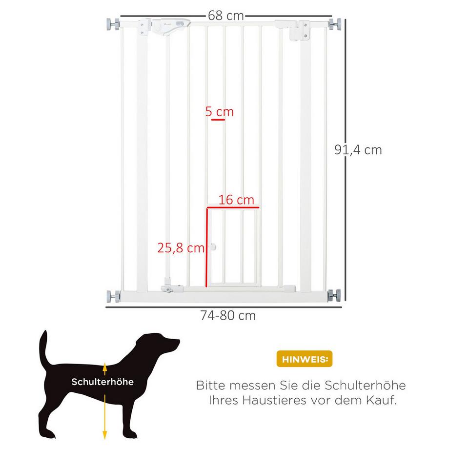 Northio  Türschutzgitter Für Hunde Und Babys Ohne Bohren, Mit Schließautomatik, 74-80 Cm, Treppenschutz 