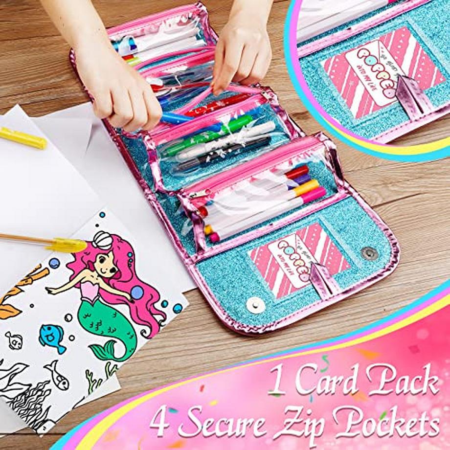 Activity-board  Malset für Kinder, Malkoffer, Mäppchen Mädchen Schreibset mit Glitzerstiften, Filzstiften, Buntstiften, Buntstiften und Gelschreiber 