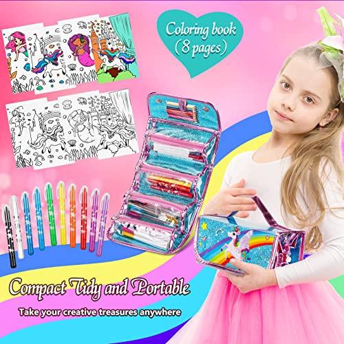 Activity-board  Set de peinture pour enfants, trousse de peinture, trousse de crayons, set d'écriture pour filles comprenant des stylos à paillettes, des feutres, des crayons de couleur, des crayons de couleur et des stylos gel. 