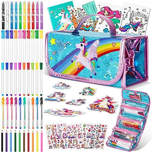 Activity-board  Set de peinture pour enfants, trousse de peinture, trousse de crayons, set d'écriture pour filles comprenant des stylos à paillettes, des feutres, des crayons de couleur, des crayons de couleur et des stylos gel. 