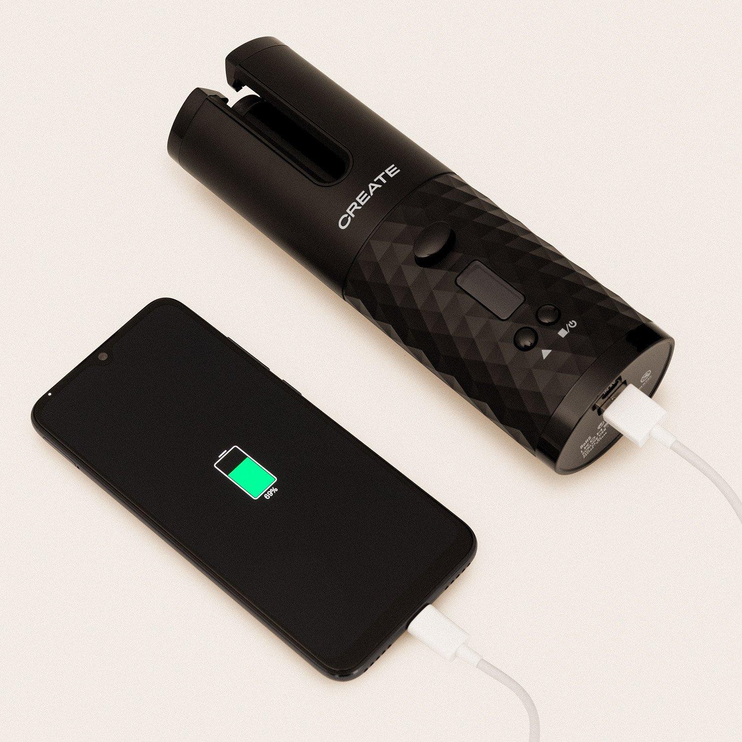 CREATE  KURLINE TOURMALINE - Ferro arricciacapelli wireless portatile USB, nero 
