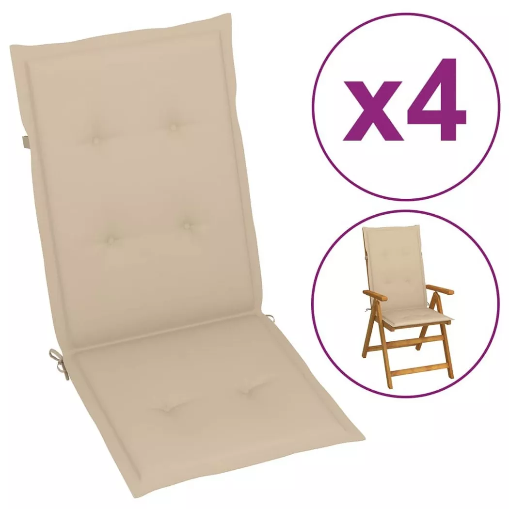 Coussins de chaise de jardin dossier haut lot de 4 beige tissu