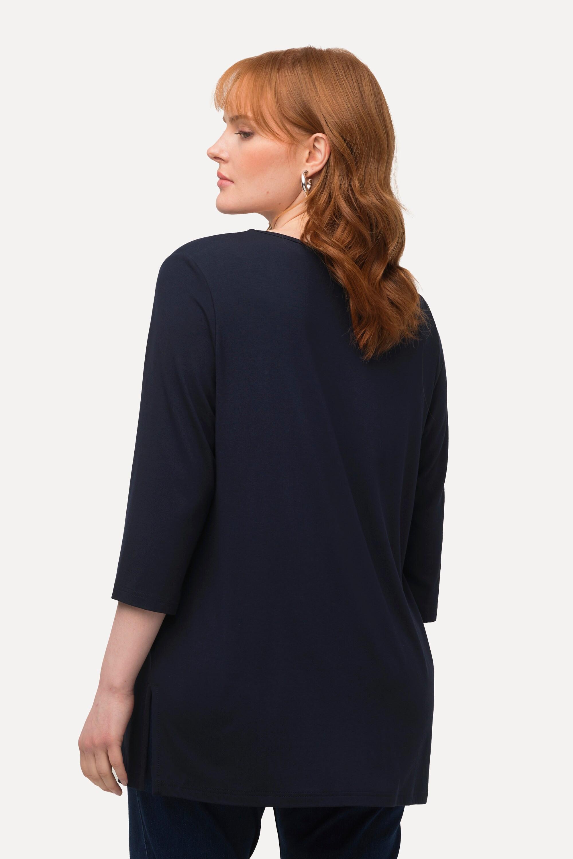 Ulla Popken  Shirt, tiefer Rundhalsausschnitt, 3/4 Arm 