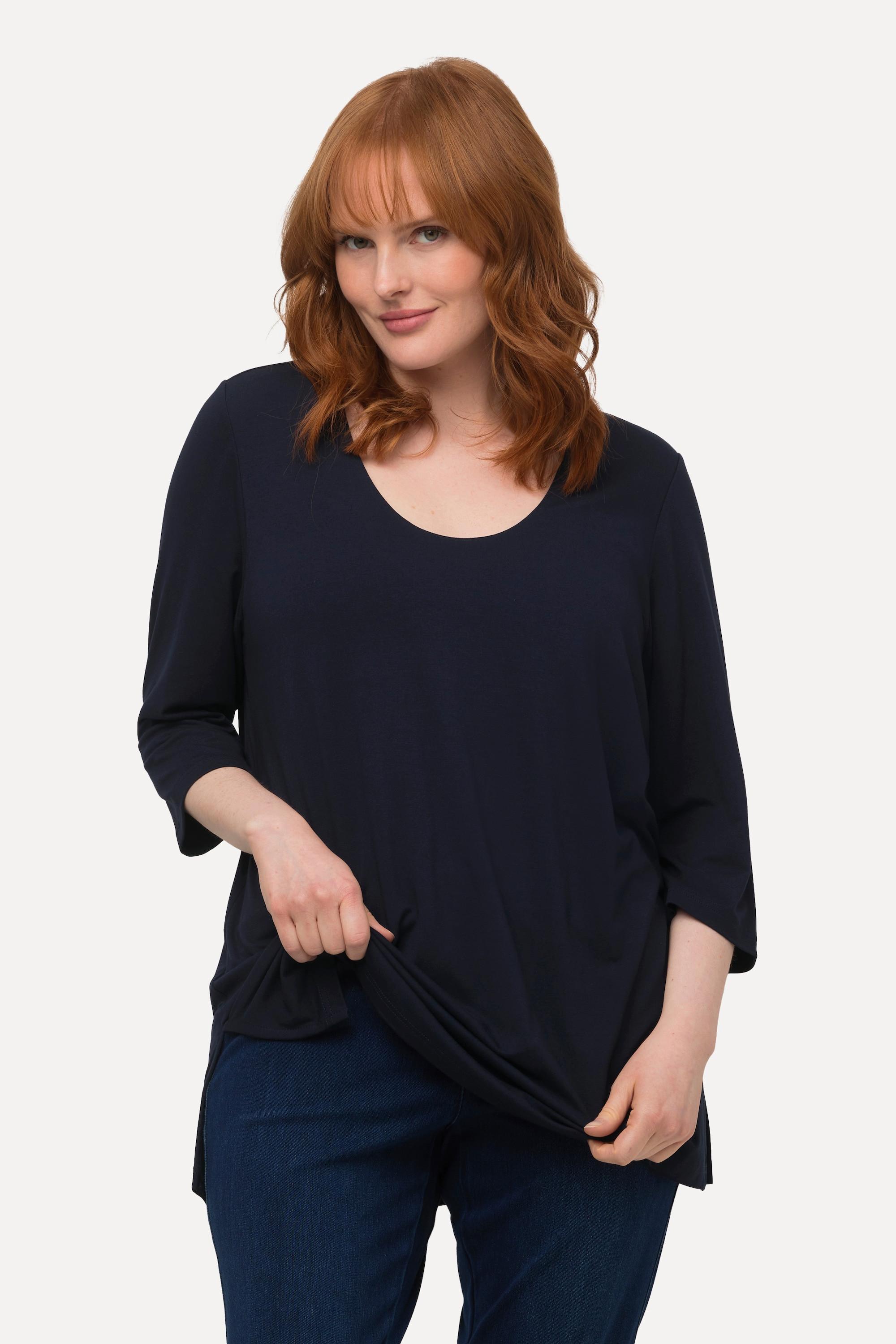 Ulla Popken  Shirt, tiefer Rundhalsausschnitt, 3/4 Arm 