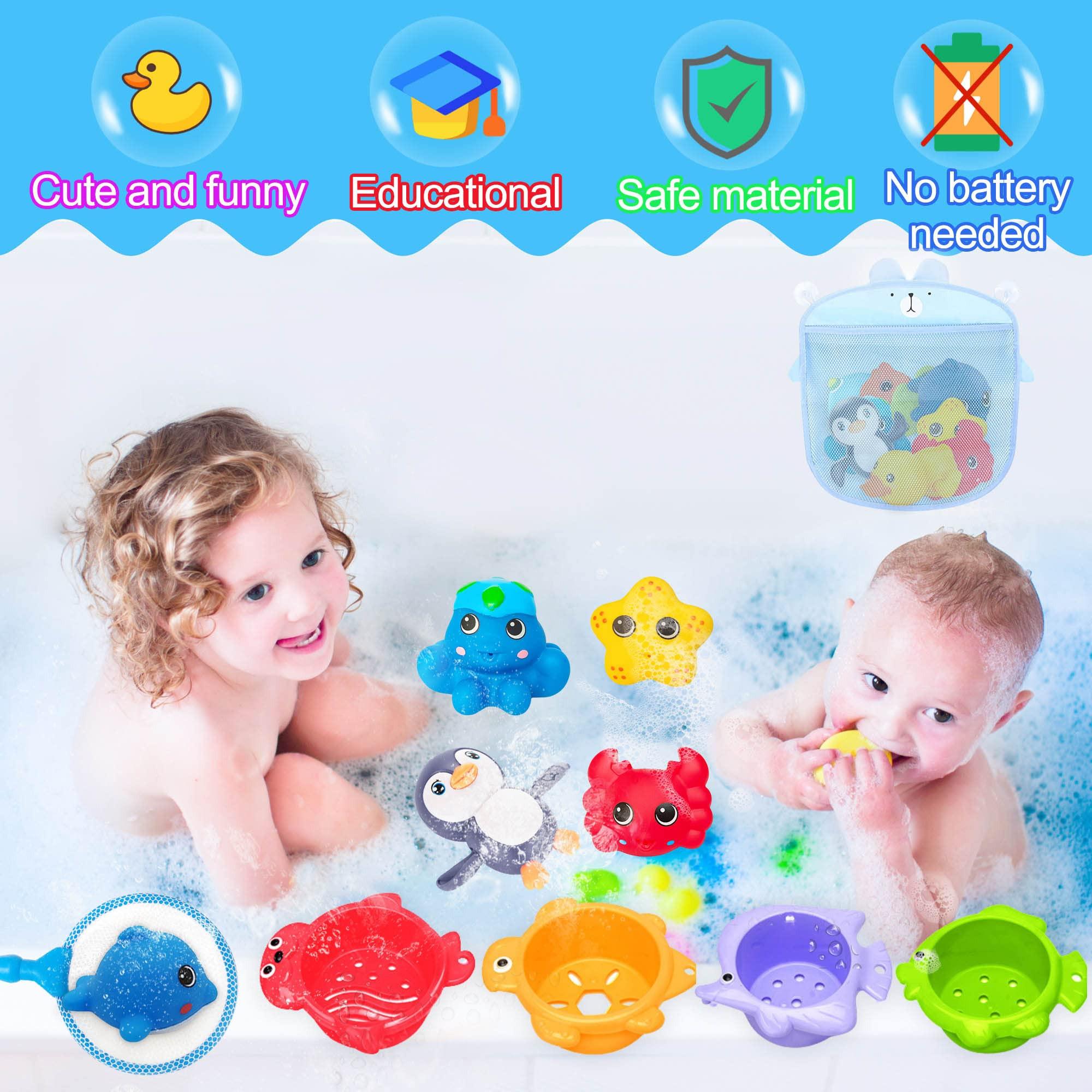 Activity-board  Baby Badespielzeug Wasserspielzeug, 16Pcs Kinder Badespielzeug mit Fischernetz, Badespielzeug Baby Kinder Spielzeug Baby Bad Pinguin, Schwan, Ente, Wal 