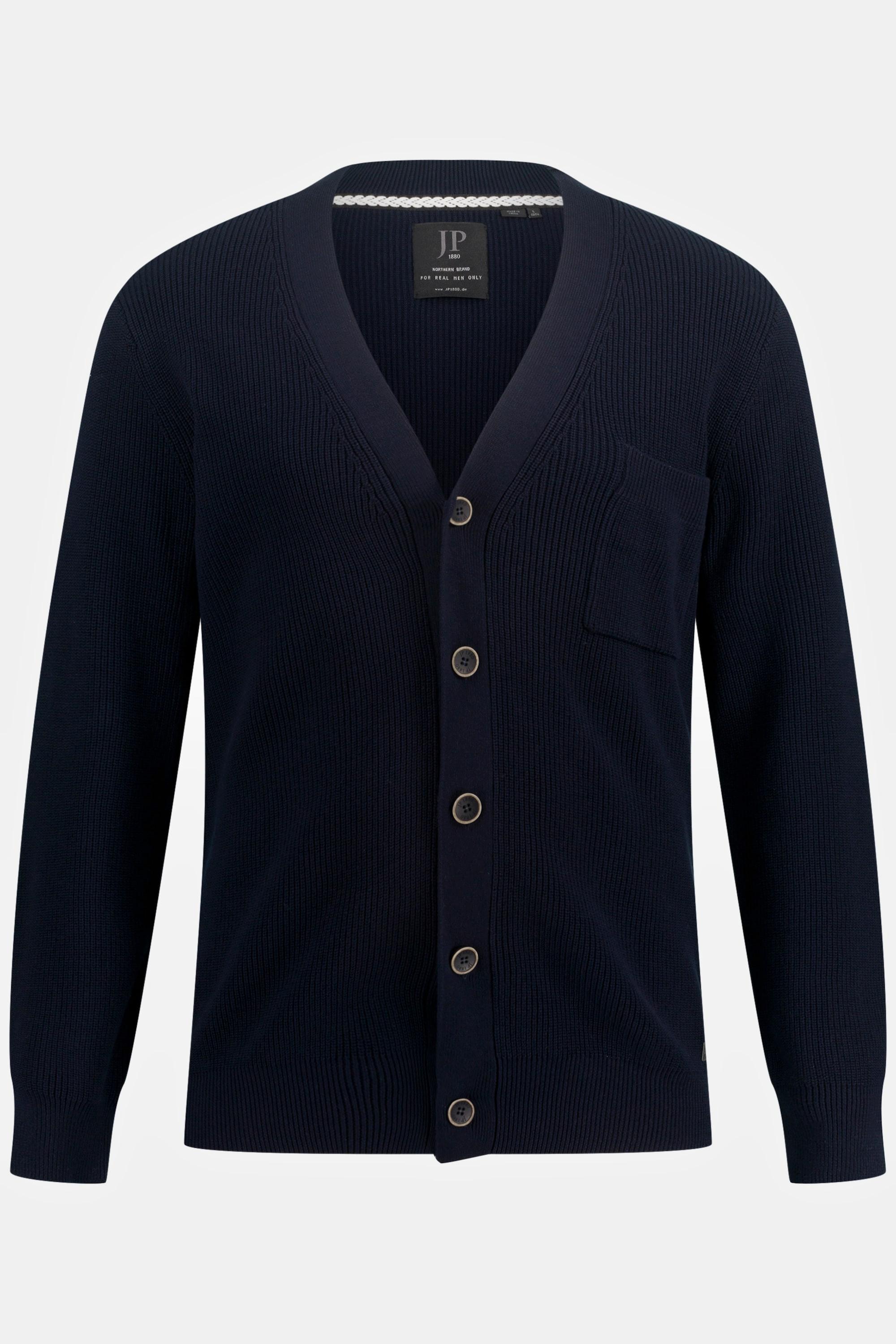 JP1880  Cardigan à col V et patte de boutonnage, poche poitrine 