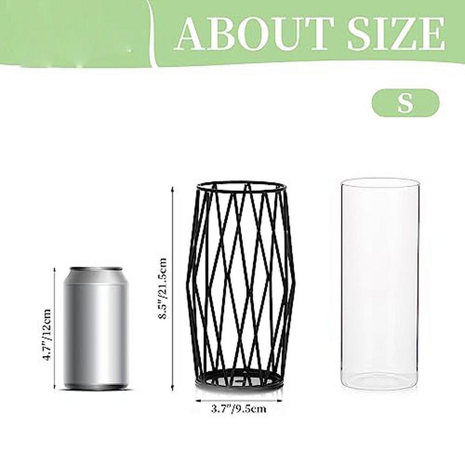 Alopini Glasblumenvase mit geometrischem Metallregal, kristallklares Terrarium Pflanzgefäß  