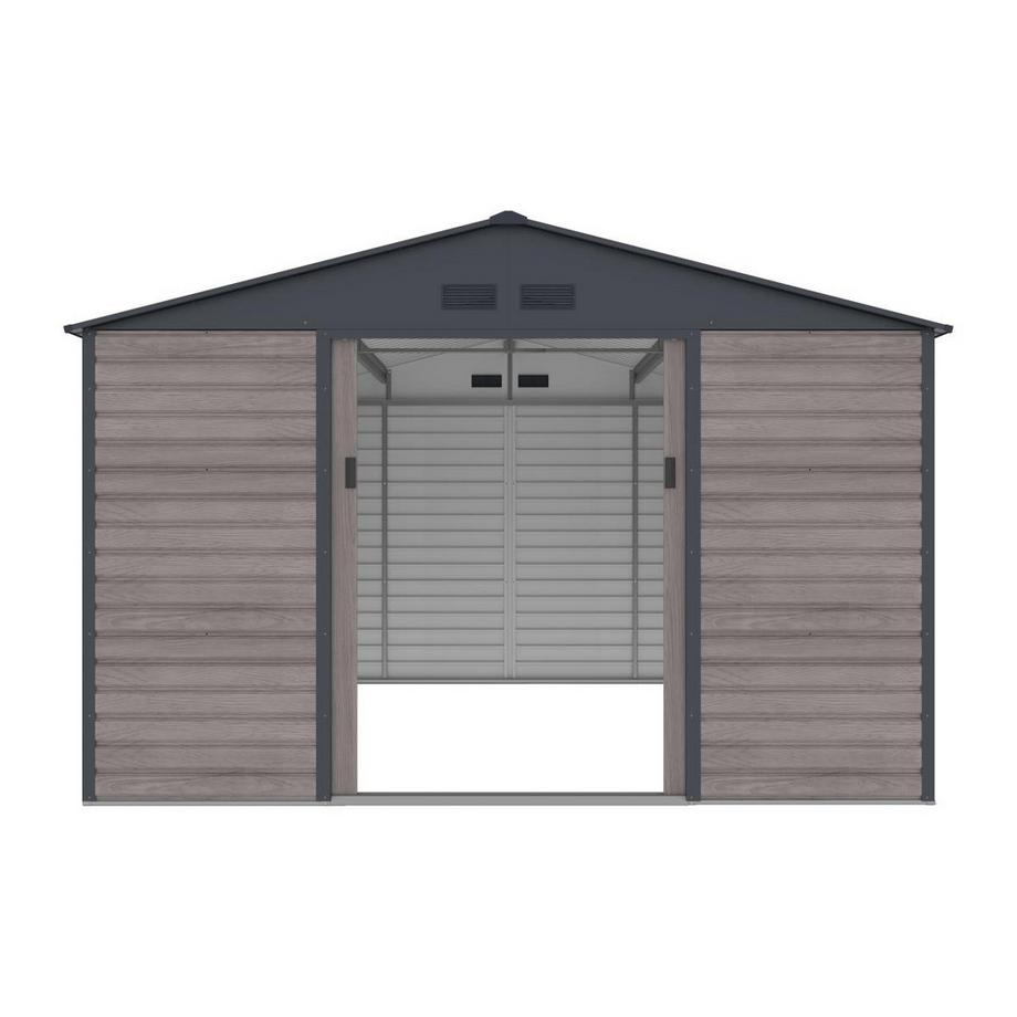 Vente-unique Abri de jardin métal en acier galvanisé effet bois gris 13,12 m² - ADELMO  