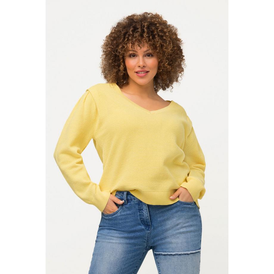 Ulla Popken Pull Maille Texturée Col V Manches Longues  