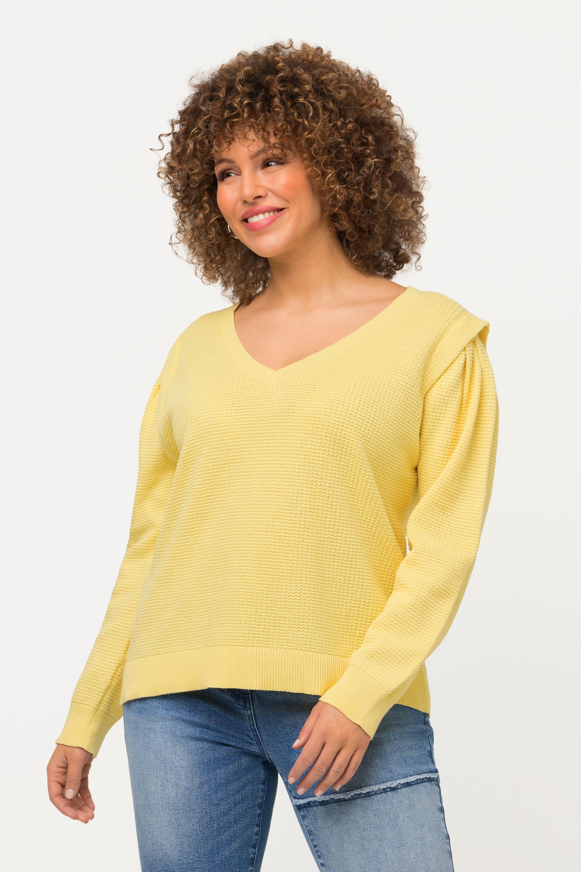 Ulla Popken  Pullover, Strukturstrick, V-Ausschnitt, Langarm 