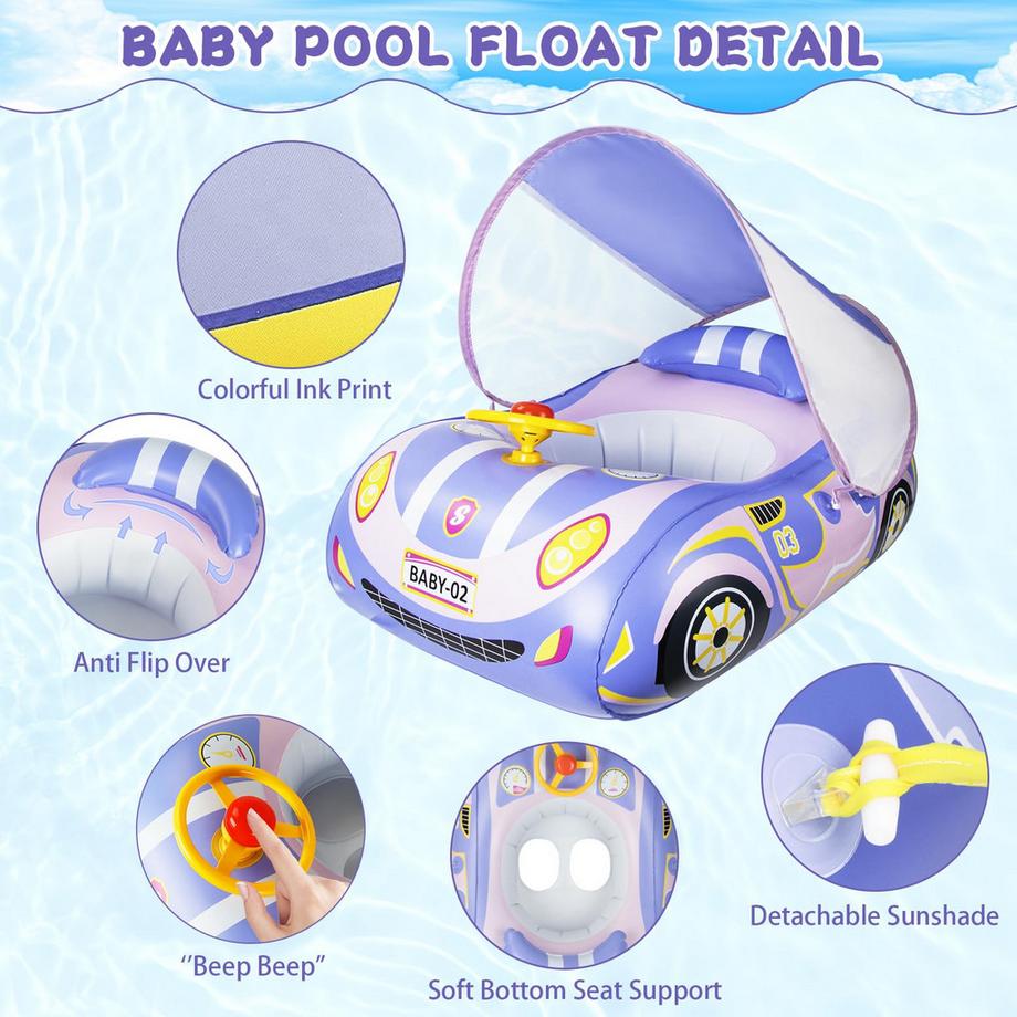 Activity-board Schwimmring Baby mit Sonnendach und Doppelairbag  
