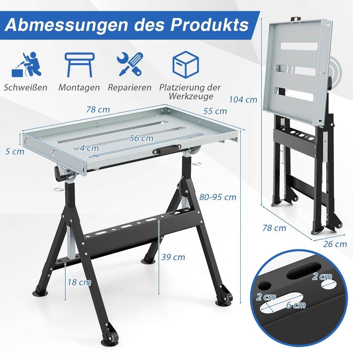 Northio Table de soudage mobile pliable avec 4 hauteurs réglables et table de travail à détails d'angle  