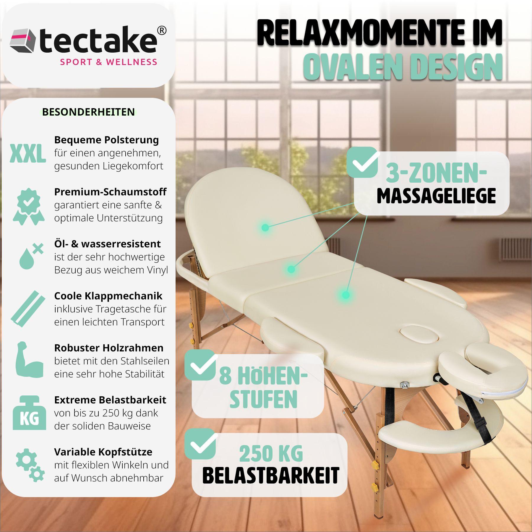 Tectake 3 Zonen Massageliege Sawsan oval mit 5cm Polsterung und Holzgestell  