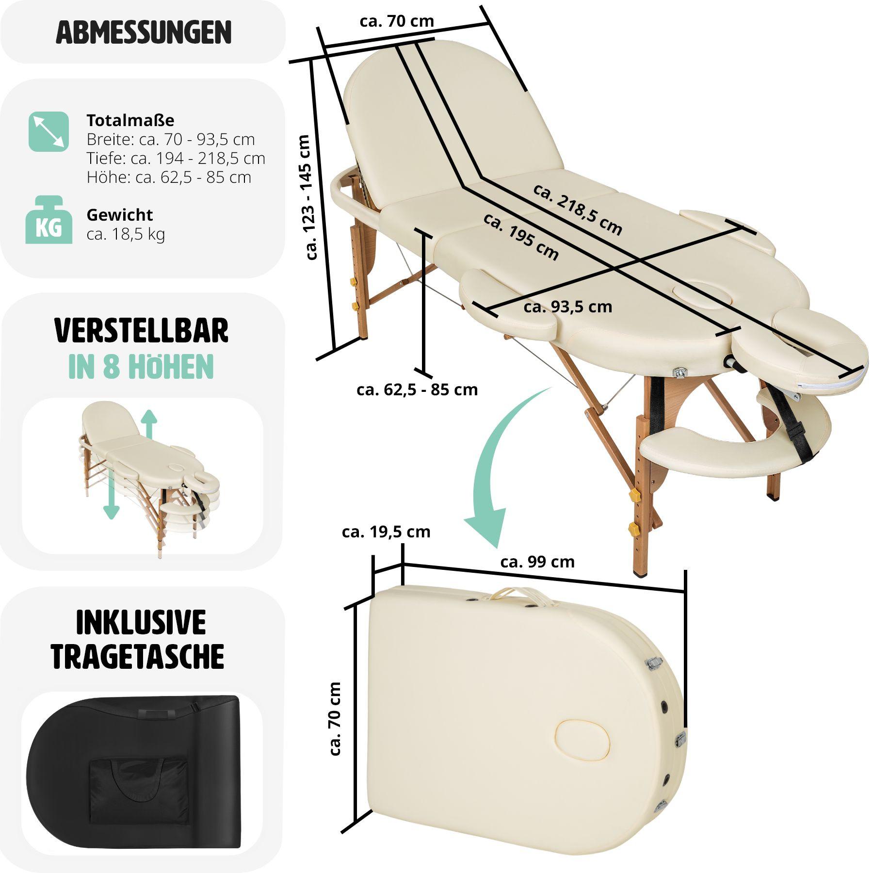 Tectake 3 Zonen Massageliege Sawsan oval mit 5cm Polsterung und Holzgestell  