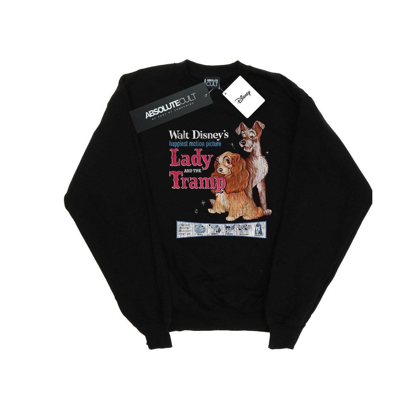 Image of Lady And The Tramp Distressed Classic Poster Sweatshirt Unisex Schwarz 140/146