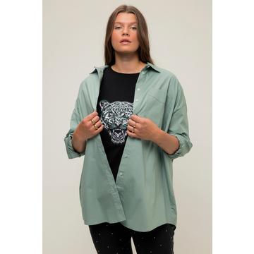 Camicia dal taglio oversize con collo da camicia, maniche lunghe e stampa sul retro