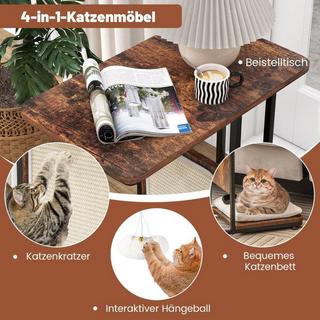 Northix Beistelltisch mit Sisal-Kratzbrett 4 in 1 Katzenmöbel Katzenkratzer mit abnehmbarem Kissen & Ball 50 x 30 x 64 cm Rustikales Braun  