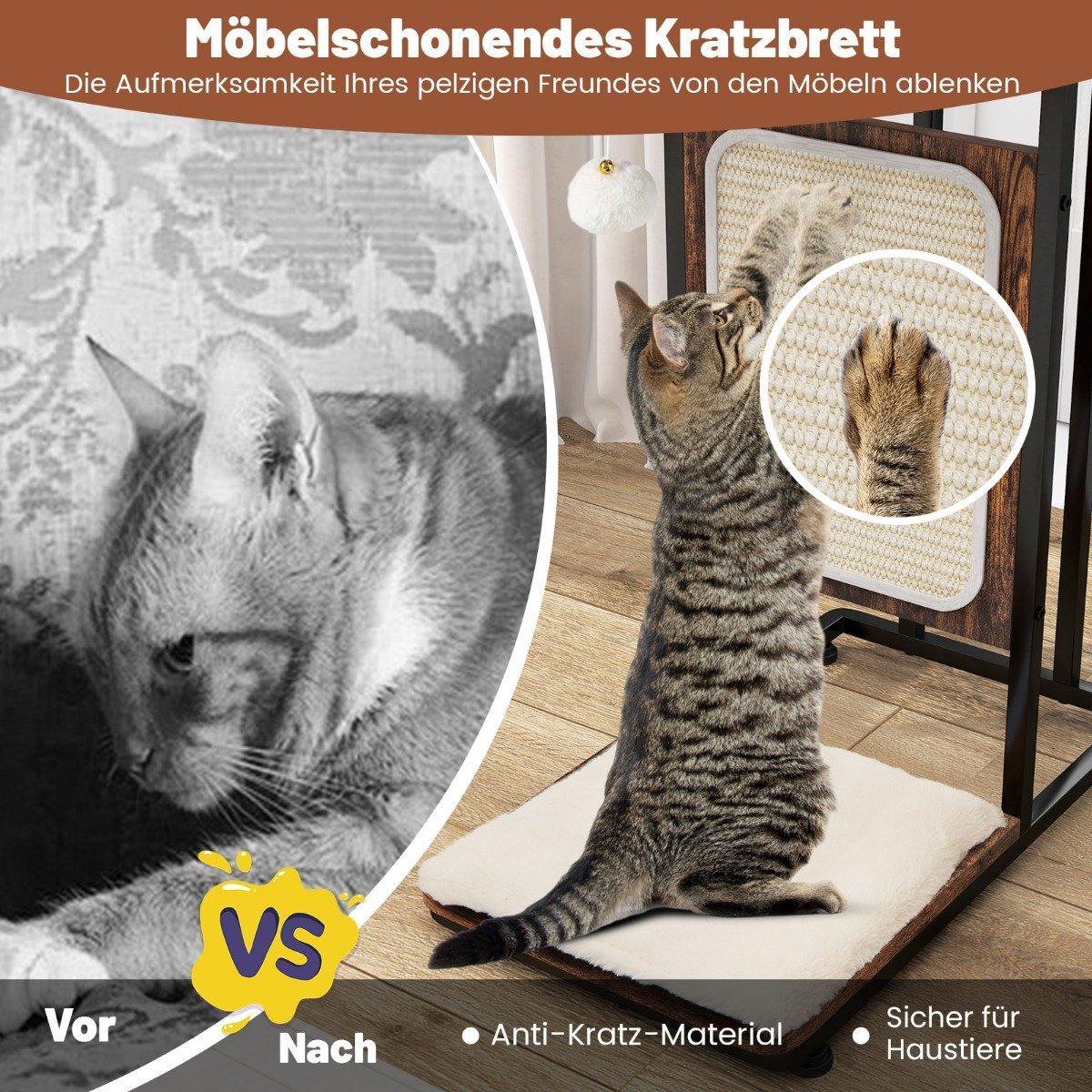 Northix Beistelltisch mit Sisal-Kratzbrett 4 in 1 Katzenmöbel Katzenkratzer mit abnehmbarem Kissen & Ball 50 x 30 x 64 cm Rustikales Braun  