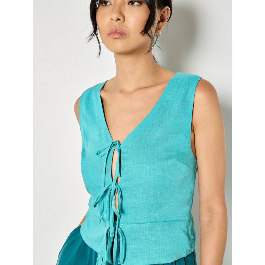 APRICOT Gilet in lino con nodo frontale  