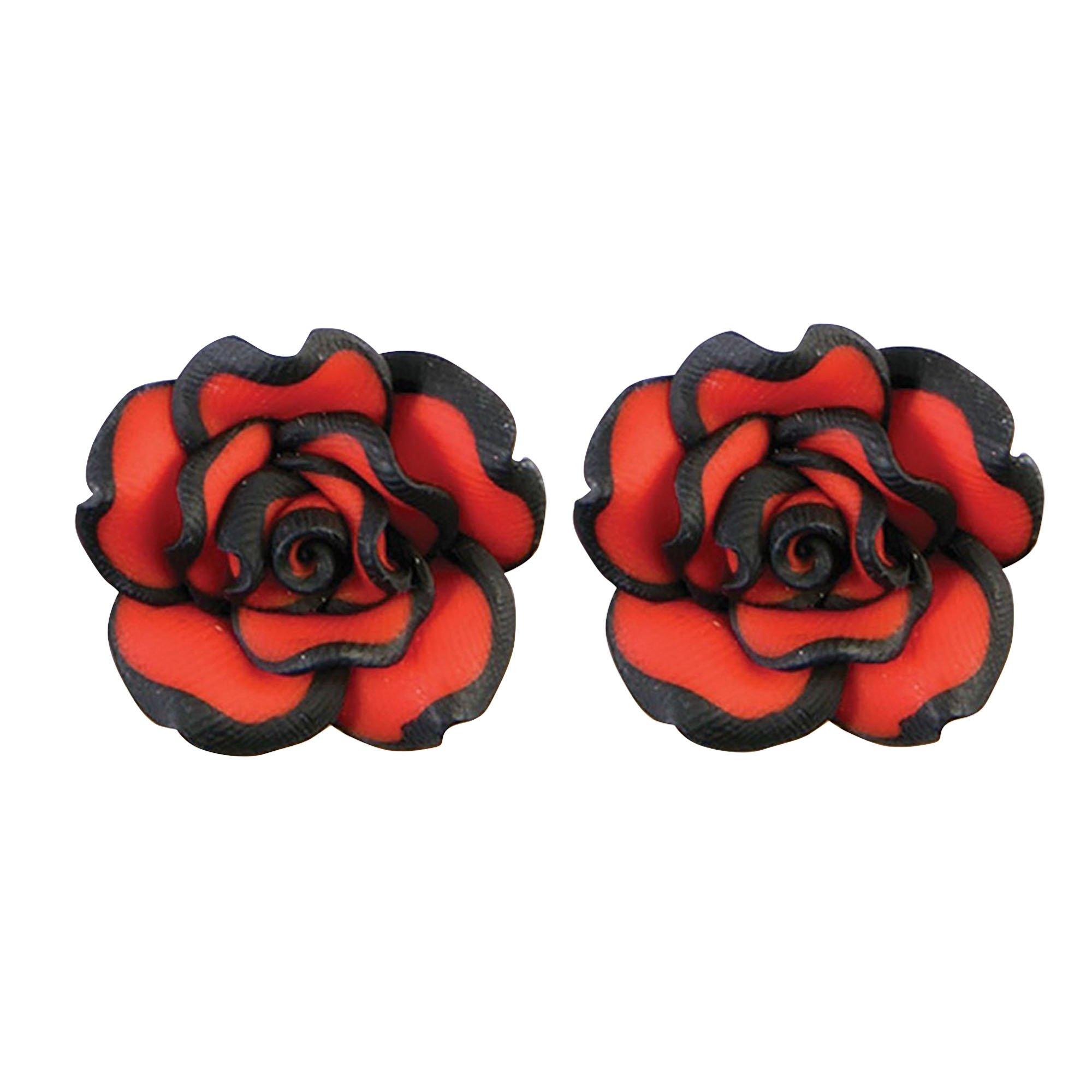 Image of Day Of The Dead Rose Ohrringe (1 Paar) Rot Bunt