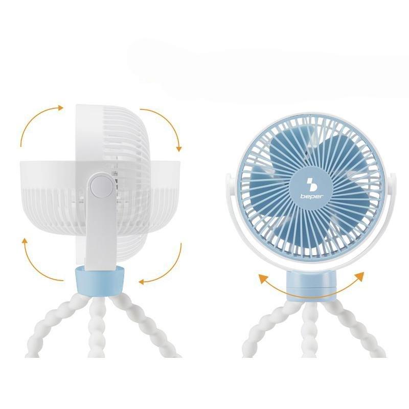 BEPER Mini ventilatore ricaricabile con gambe flessibili in silicone e luci LED  