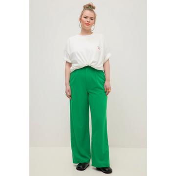 Pantalon, taille haute, jambe large, taille partiellement élastique