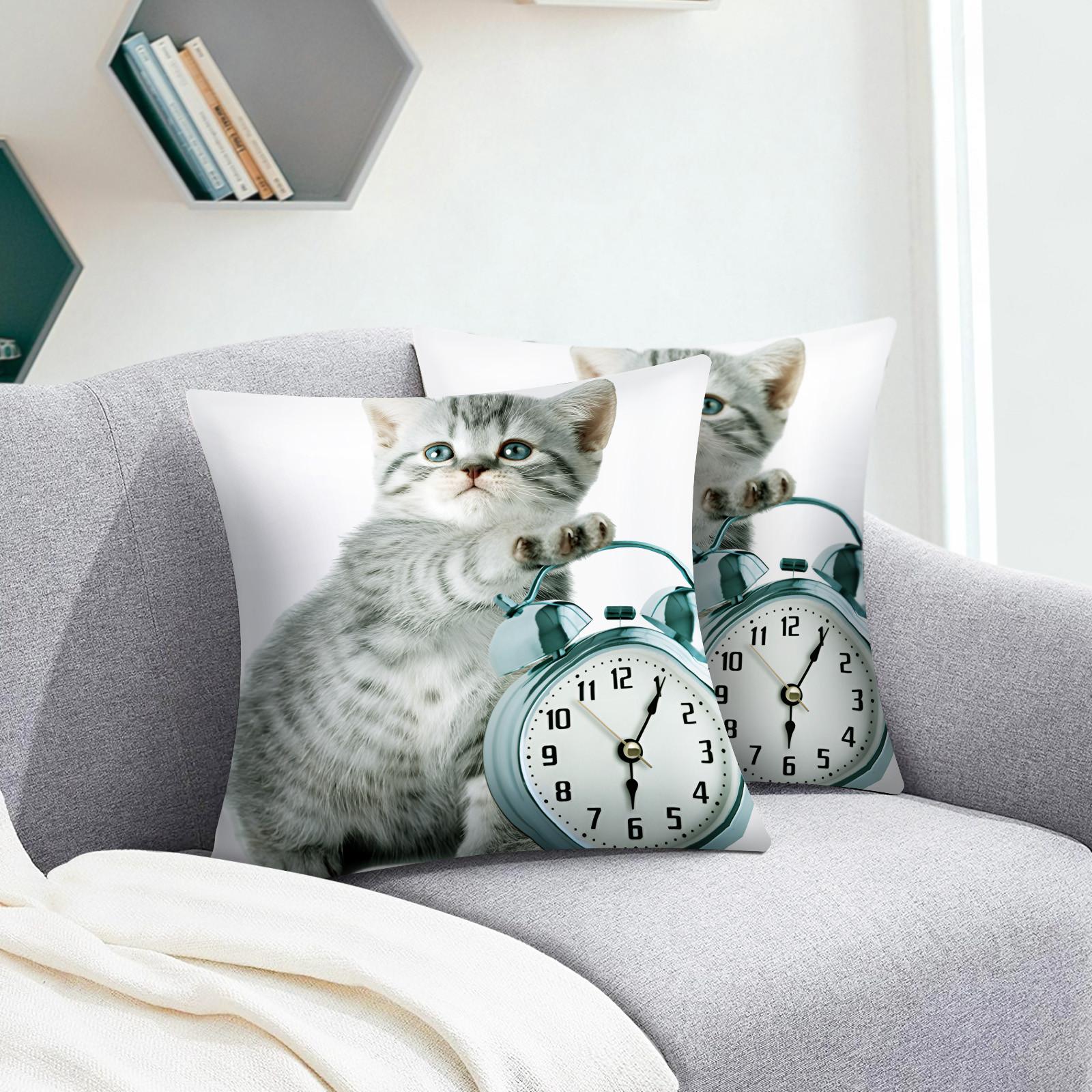 Avizar Set 2 copricuscini Kitten Clock Design  