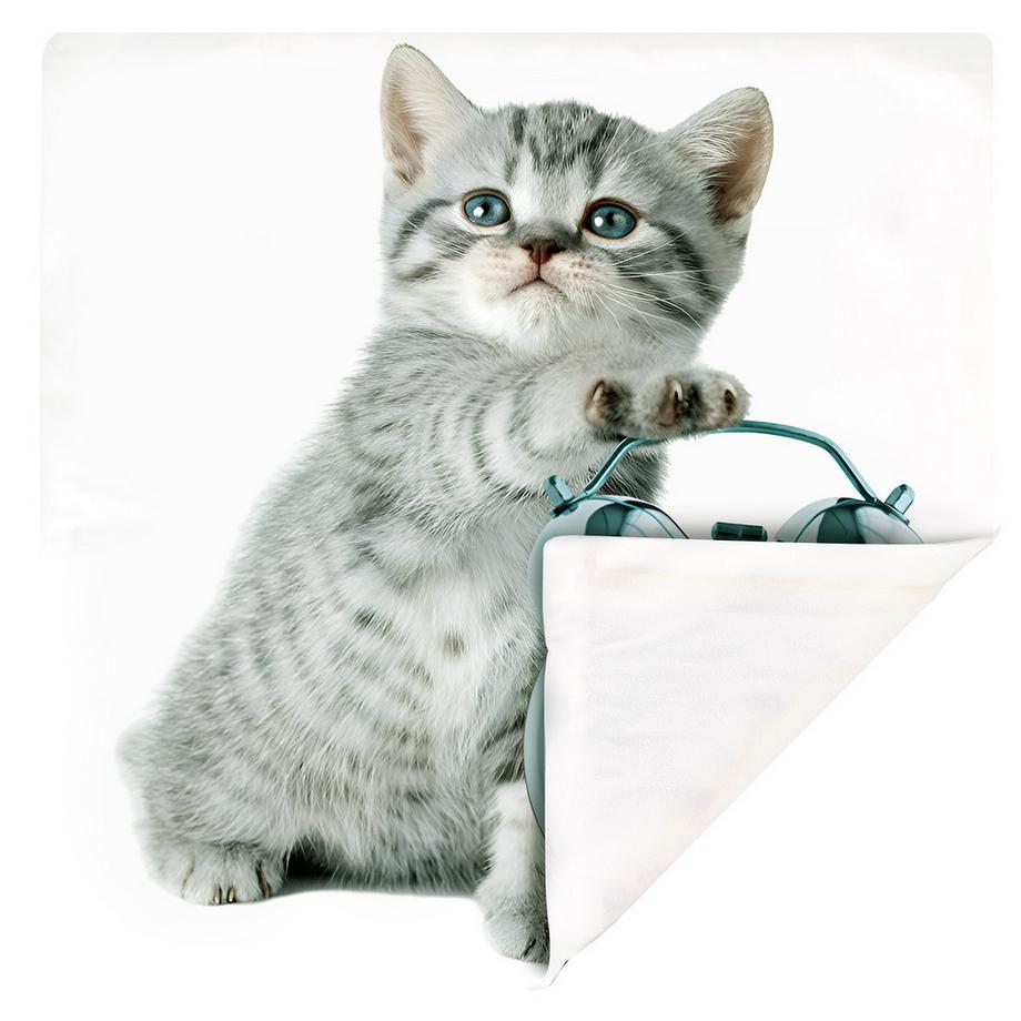 Avizar 2 Stk. Kissenbezüge Kätzchen mit Uhr  