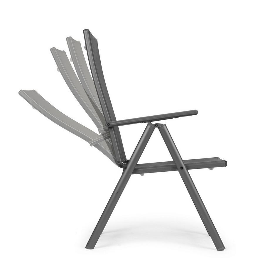 Northix Lot de 4 chaises de jardin pliantes, acier, dossier réglable, gris, MultiGarden  
