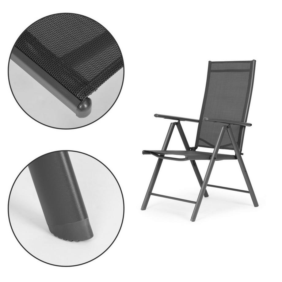 Northix Lot de 4 chaises de jardin pliantes, acier, dossier réglable, gris, MultiGarden  