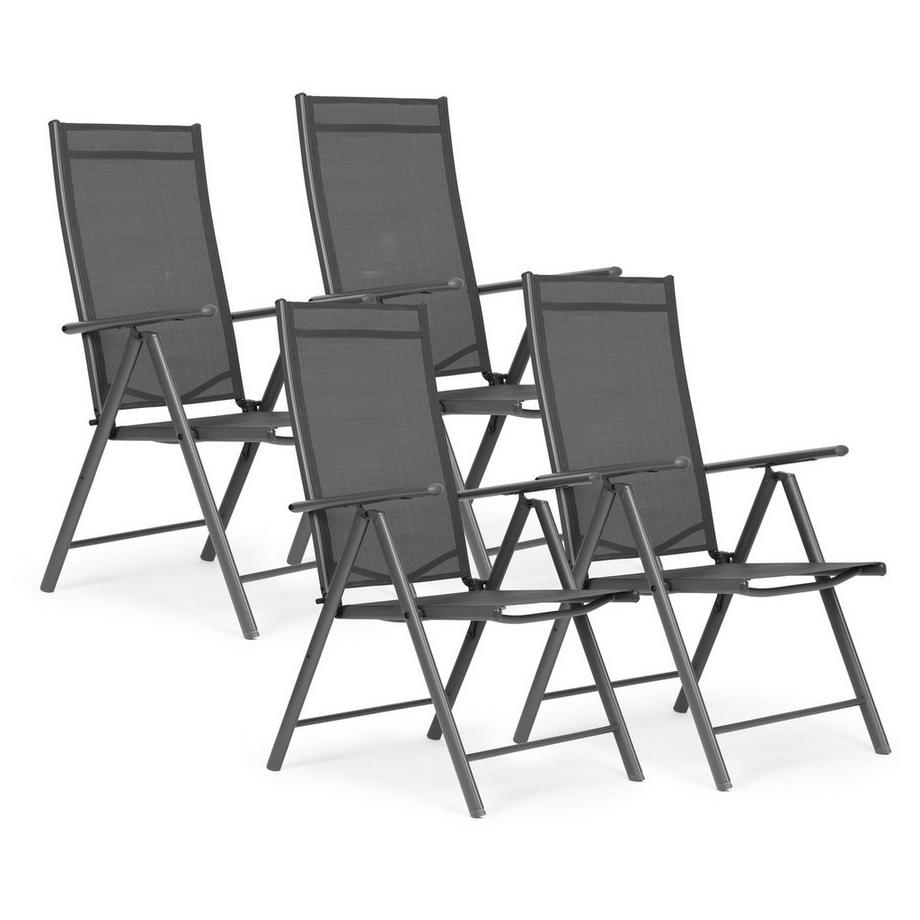 Lot de 4 chaises de jardin pliantes, acier, dossier réglable, gris, MultiGarden