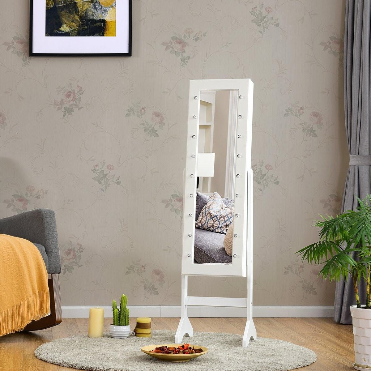 Northio Armoire à bijoux 18 LED, étagère à bijoux réglable en inclinaison, armoire à miroir pour maquillage blanc  