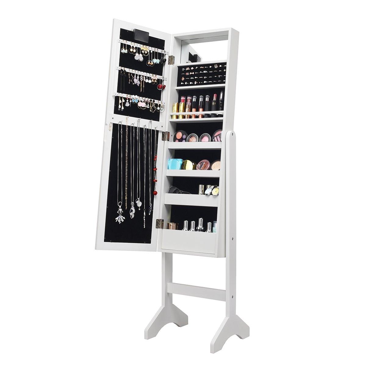 Northio Armoire à bijoux 18 LED, étagère à bijoux réglable en inclinaison, armoire à miroir pour maquillage blanc  
