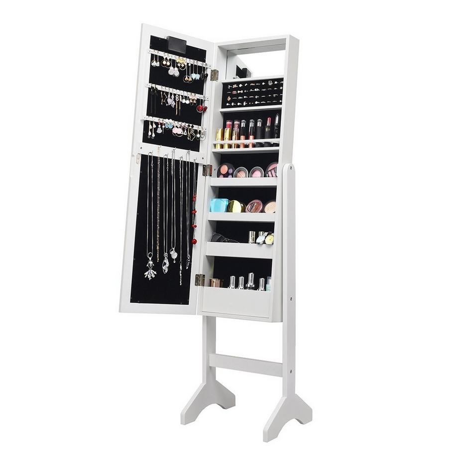 Northio Armoire à bijoux 18 LED, étagère à bijoux réglable en inclinaison, armoire à miroir pour maquillage blanc  