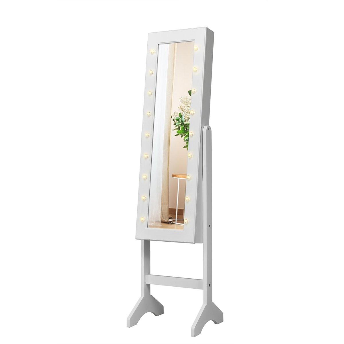 Northio Armoire à bijoux 18 LED, étagère à bijoux réglable en inclinaison, armoire à miroir pour maquillage blanc  
