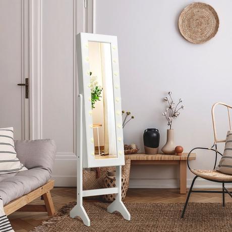 Northio Armoire à bijoux 18 LED, étagère à bijoux réglable en inclinaison, armoire à miroir pour maquillage blanc  