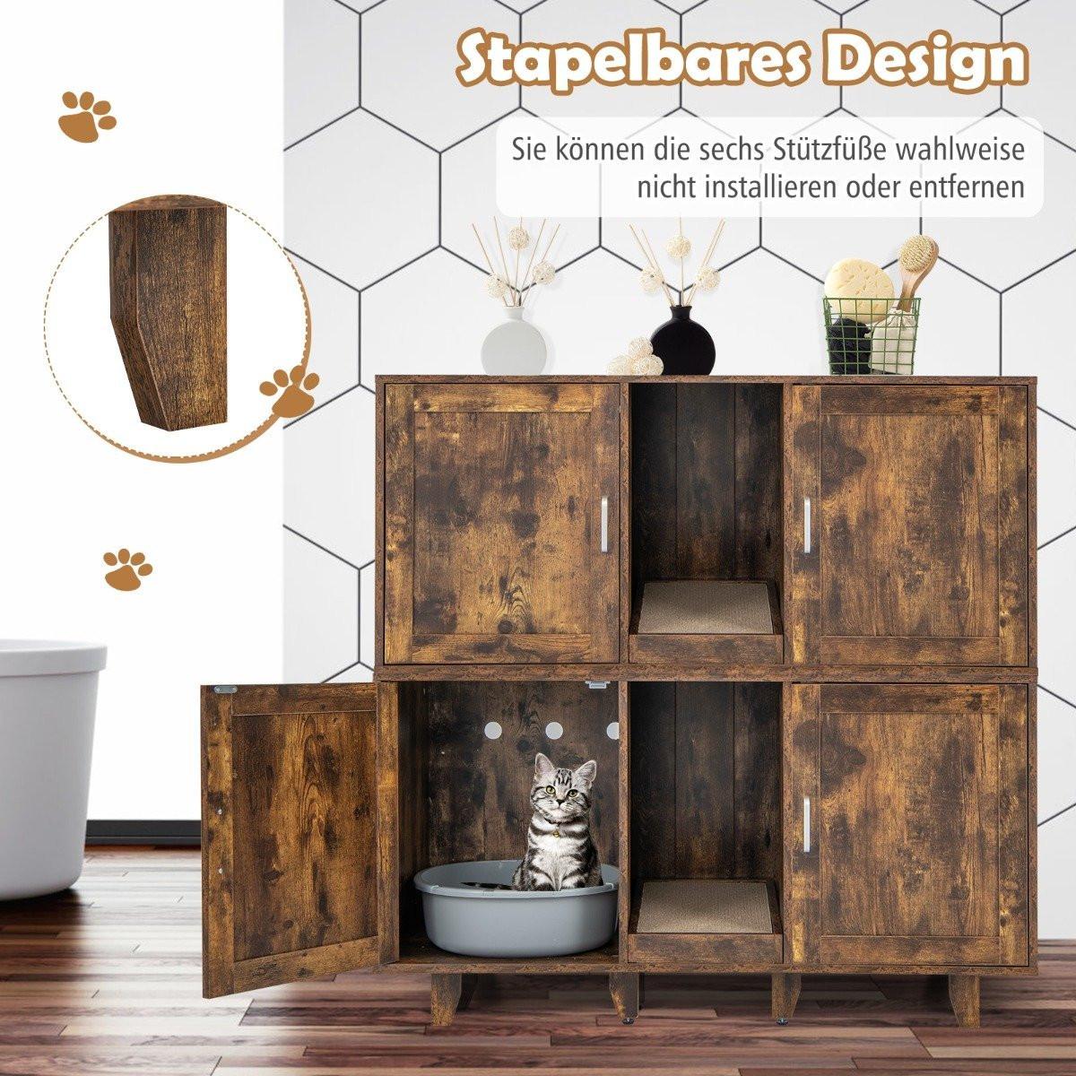 Northio  Armoire à chat pour toilettes pour chat avec 2 portes & griffoir & entrée 120 x 52 x 65 cm vintage 