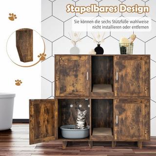 Northio  Armoire à chat pour toilettes pour chat avec 2 portes & griffoir & entrée 120 x 52 x 65 cm vintage 
