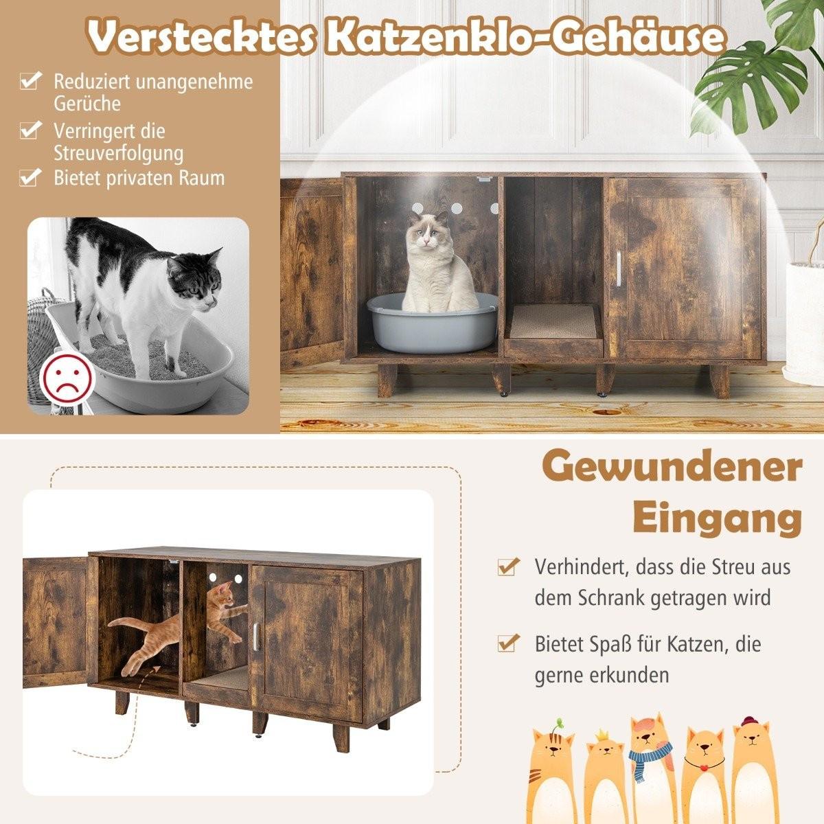 Northio  Armoire à chat pour toilettes pour chat avec 2 portes & griffoir & entrée 120 x 52 x 65 cm vintage 