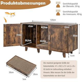 Northio  Armoire à chat pour toilettes pour chat avec 2 portes & griffoir & entrée 120 x 52 x 65 cm vintage 