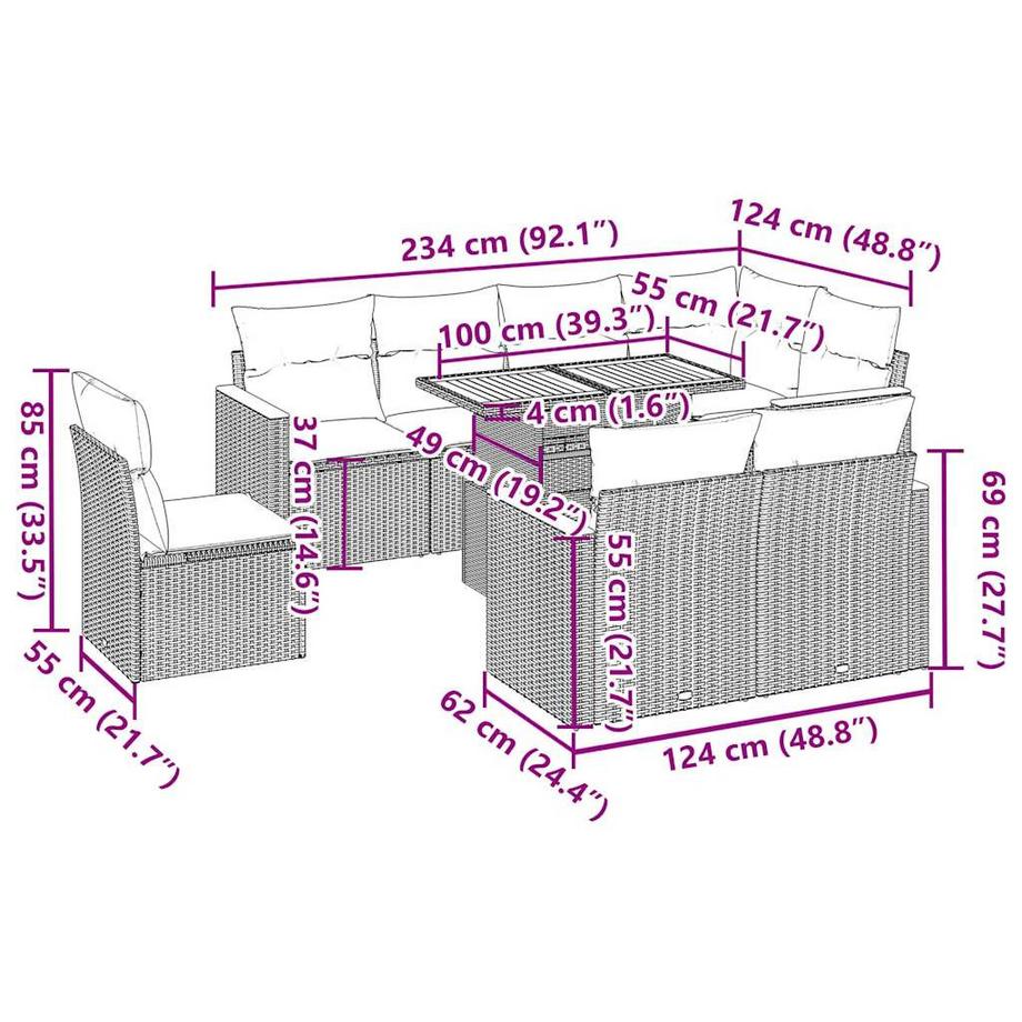 VidaXL Ensemble de canapés de jardin rotin synthétique  
