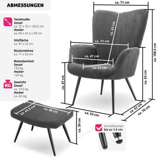 Tectake Fauteuil Hygge rembourré, ergonomique, charge maximale 150 kg  