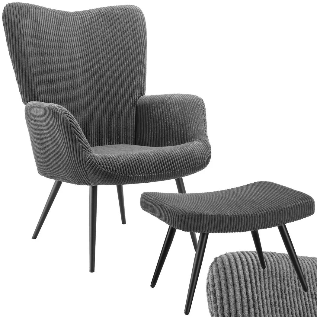 Tectake - Fauteuil HYGGE rembourré, 72 x 76 cm, Noir