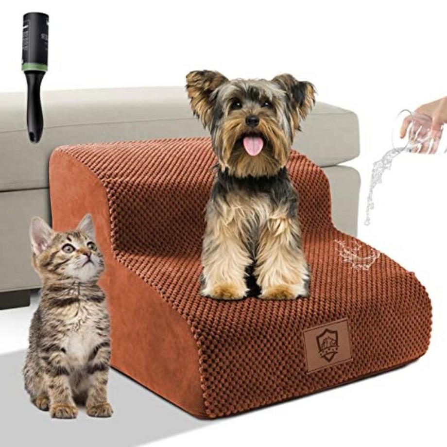 Escalier pour chien pour petits chiens, 2 marches en éponge antidérapante pour animaux de compagnie, rampe pour chats, rampe portable lavable pour canapé-lit
