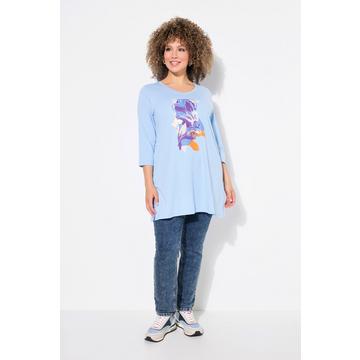 Longshirt, Blüten, A-Linie, V-Ausschnitt, 3/4-Arm