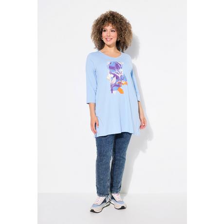 Ulla Popken  Longshirt, Blüten, A-Linie, V-Ausschnitt, 3/4-Arm 