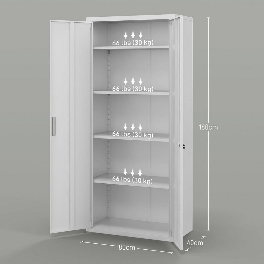 Northio Classeur, armoire de bureau avec 2 portes, armoire polyvalente à 5 niveaux avec étagère réglable, armoire de rangement en acier pour bureau, salon, blanc Aosom  