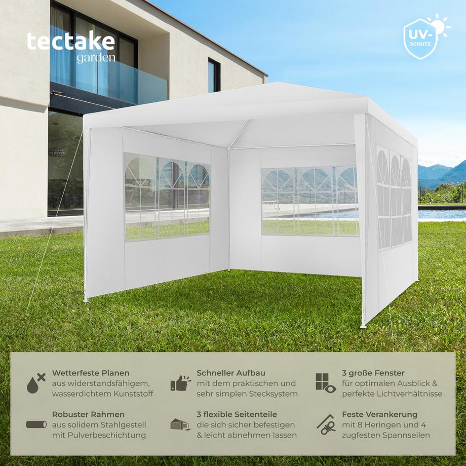 Tectake Pavillon Barinas 3 x 3 m, im Stecksystem abnehmbare Seitenteile  
