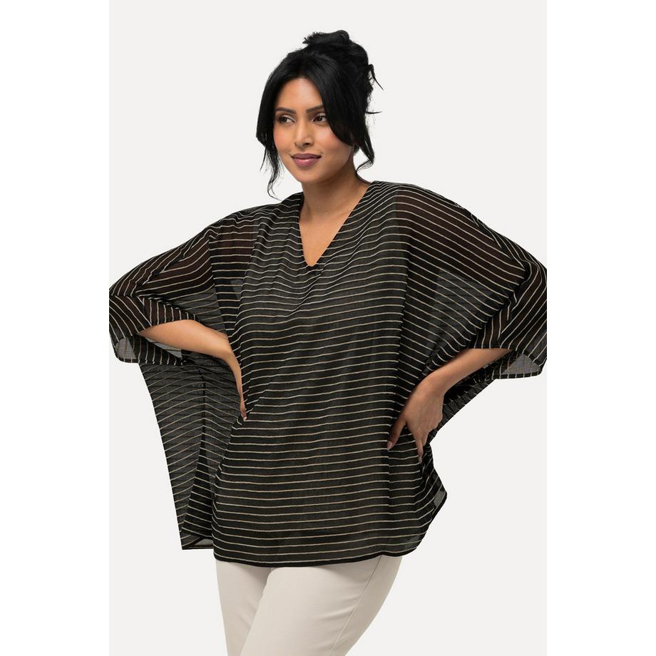 Ulla Popken Blusa Righe 3D Doppio Strato Scollo V Mezze Maniche  